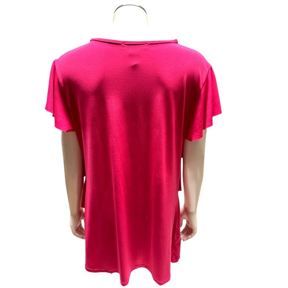 J Lee Size Large Hot Pink Ruffle Tiered Blouse Bold City Chic Statement Top - Picture 4 of 8